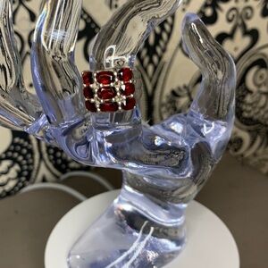 Sterling Silver & Genuine Garnet 3 Row Ring Size 6​